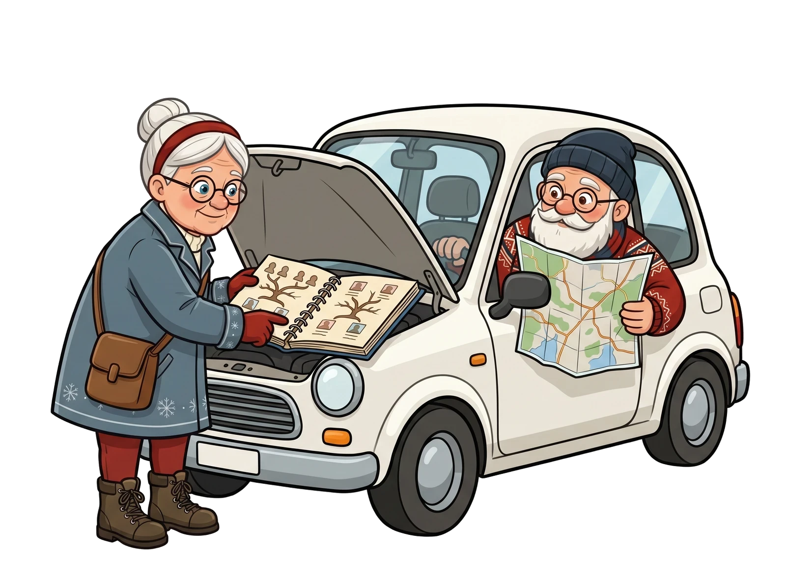 Knut and Frida in a Slektsreisen (the family-lineage journey) scene