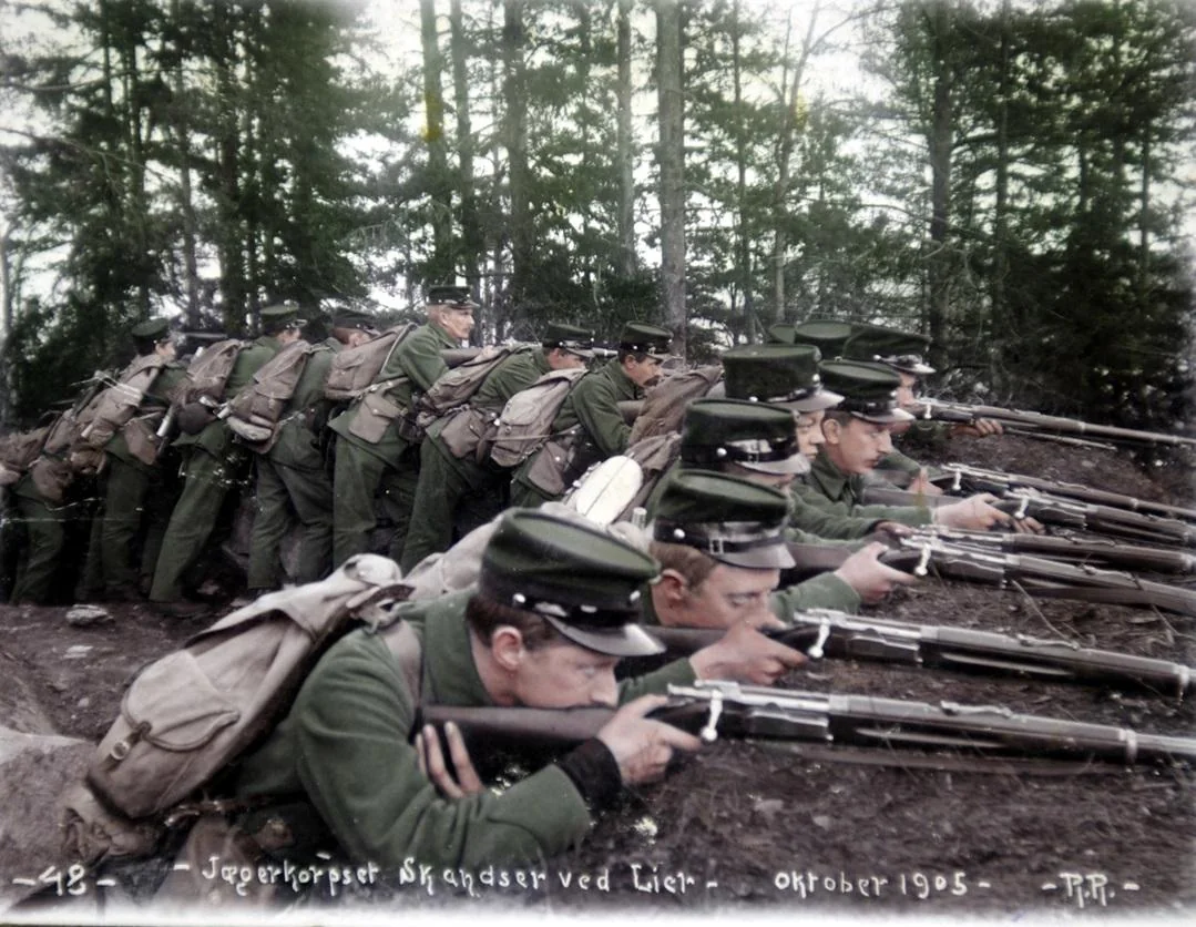 Norwegian soldiers at the Swedish border, October 1905