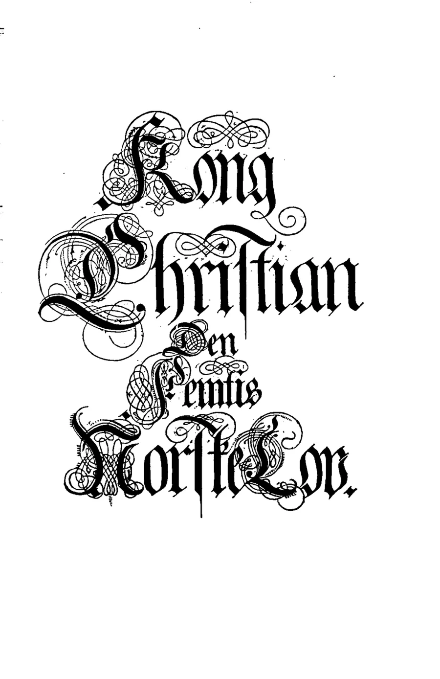 The calligraphic black-letter title of Kong Christian Den Femtis Norske Lov — the 1687 Norwegian Code's title page in swirling engraved lettering.
