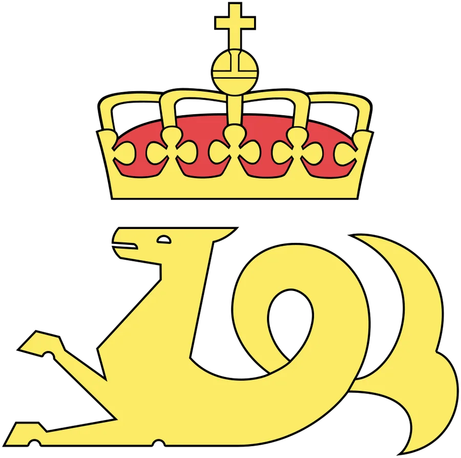 The official emblem of the Norwegian Petroleum Directorate: a crowned golden marine lion in profile, its forebody curling into a coiled fish tail, against a white background.