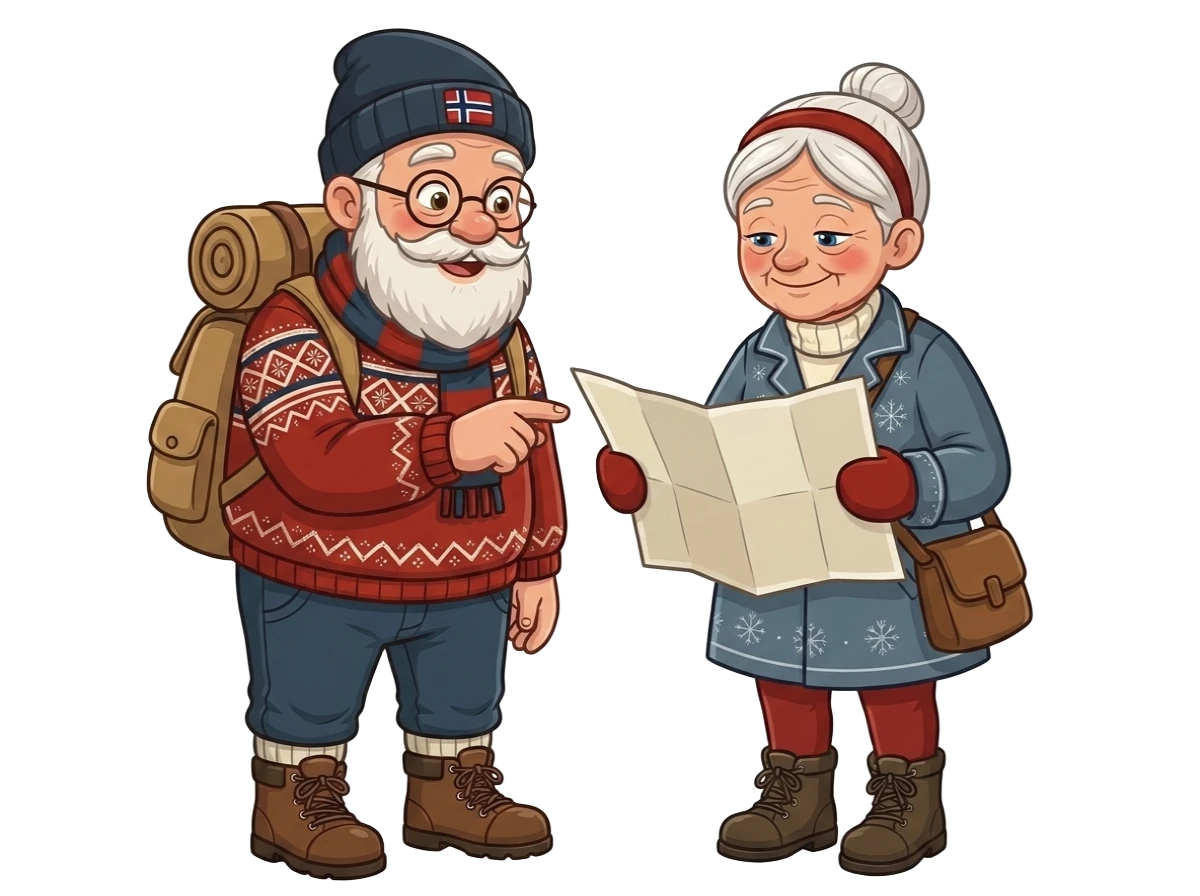 Knut and Frida studying a map together